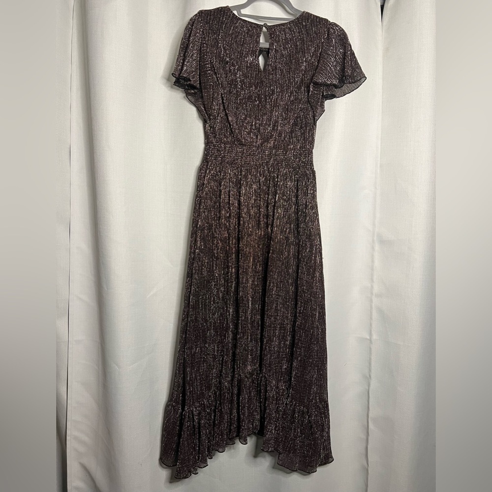 Kensie Black and Bronze Metallic Smocked Midi Dress Small - Picture 5 of 13